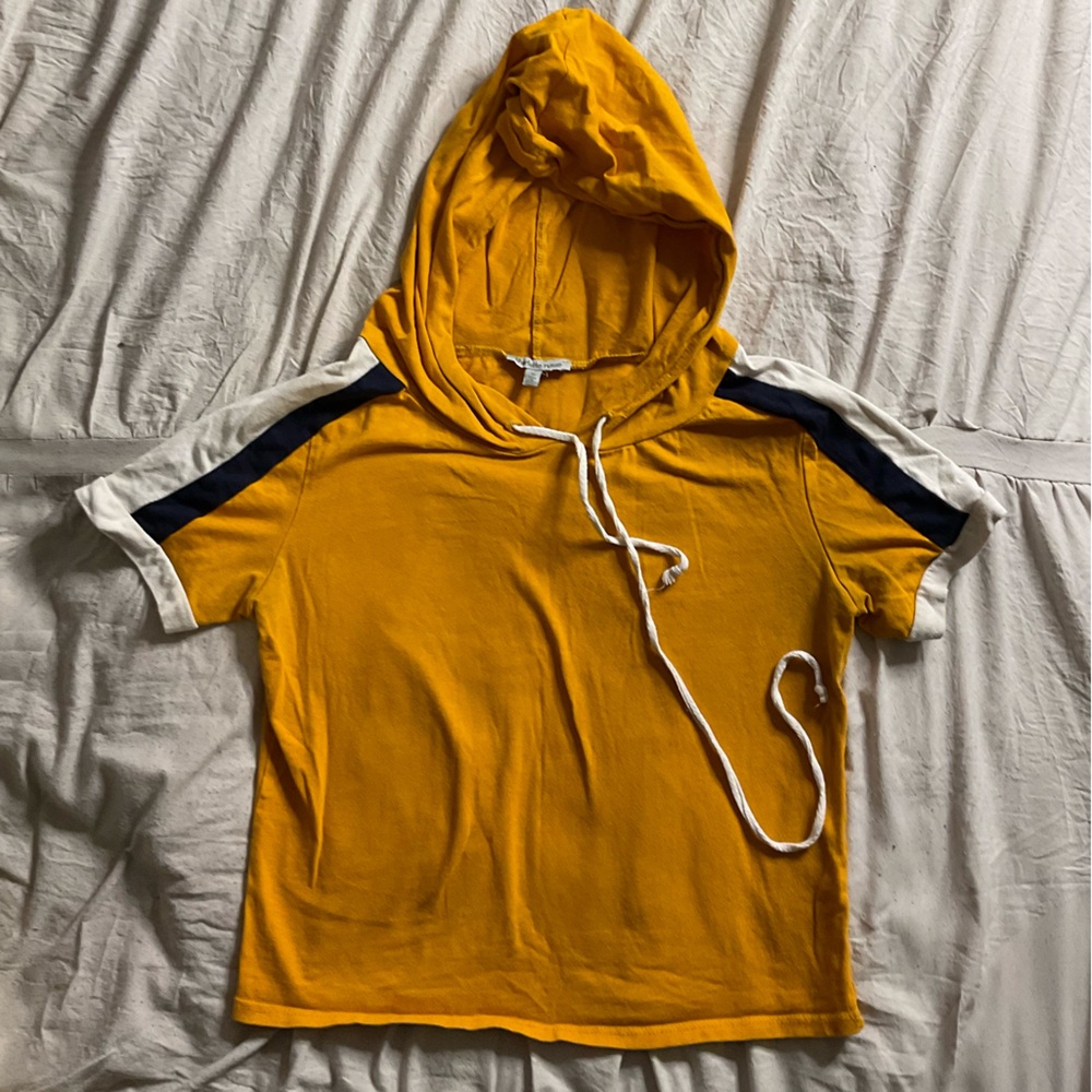 Yellow Striped Hooded Crop Top | Charlotte Russe